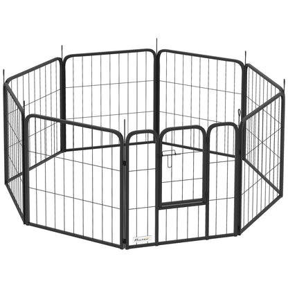 Dog Playpen, 8 Panel Modular and Foldable Dog Enclosure, Portable Steel Pen 60H cm with 1 Door, Fence for Small Dogs, Indoor and Outdoor, Black