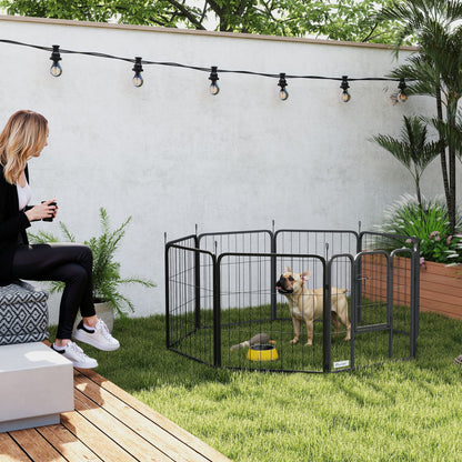 Dog Playpen, 8 Panel Modular and Foldable Dog Enclosure, Portable Steel Pen 60H cm with 1 Door, Fence for Small Dogs, Indoor and Outdoor, Black