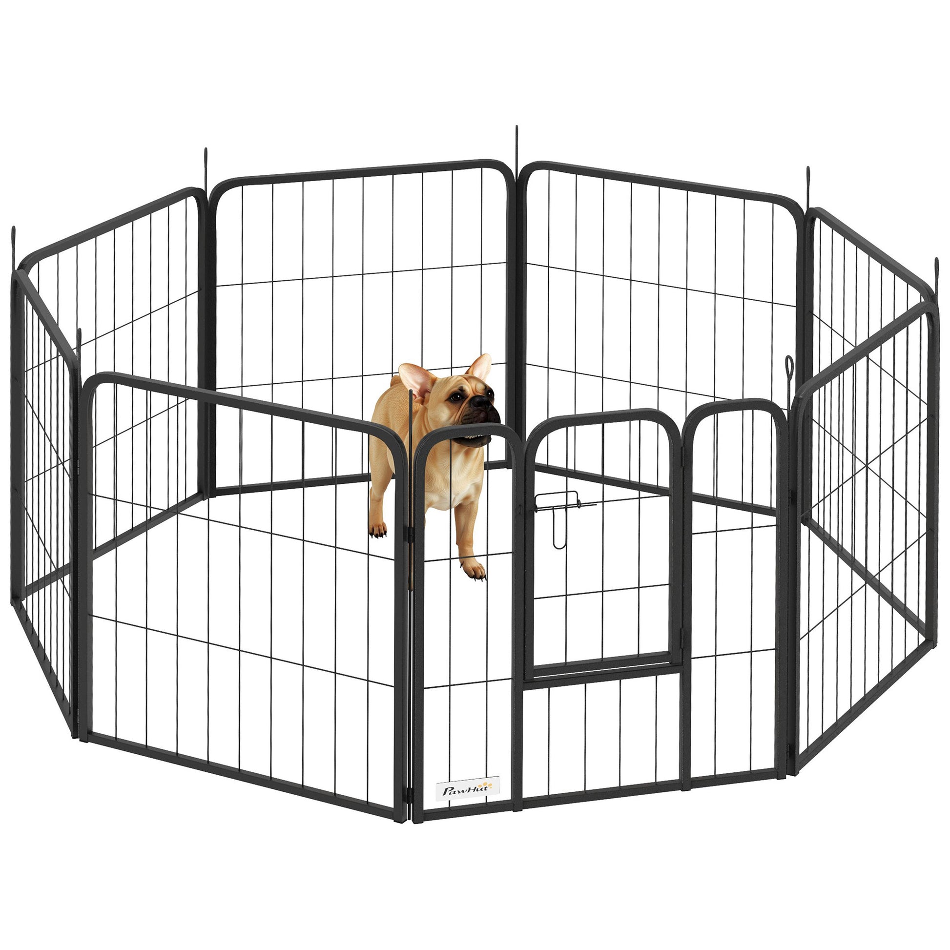 Dog Playpen, 8 Panel Modular and Foldable Dog Enclosure, Portable Steel Pen 60H cm with 1 Door, Fence for Small Dogs, Indoor and Outdoor, Black