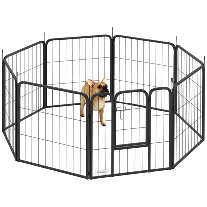 Dog Playpen, 8 Panel Modular and Foldable Dog Enclosure, Portable Steel Pen 60H cm with 1 Door, Fence for Small Dogs, Indoor and Outdoor, Black