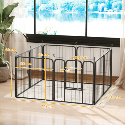 Dog Playpen, 8 Panel Modular and Foldable Dog Enclosure, Portable Steel Pen 60H cm with 1 Door, Fence for Small Dogs, Indoor and Outdoor, Black