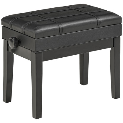 Piano Bench Height-Adjustable Piano Stool with Hidden Storage, Piano Bench with Leather Cushion, Black, 63 x 35 x 46-56 cm