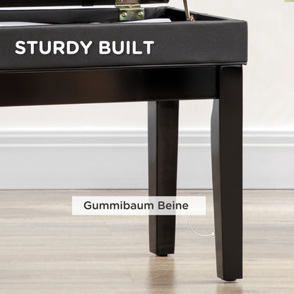 Piano Bench Height-Adjustable Piano Stool with Hidden Storage, Piano Bench with Leather Cushion, Black, 63 x 35 x 46-56 cm