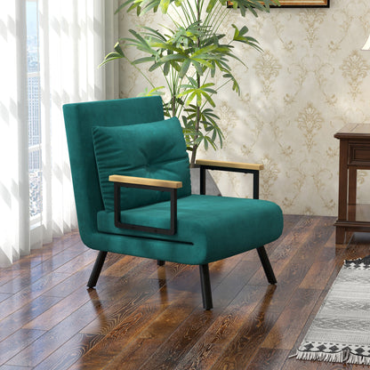 1-Seater Sofa Bed Folding Sofa Upholstered in Velvet with Adjustable 5-Level Backrest and Padded Pillow for Office Bedroom Living Room 63x73x81 cm Green