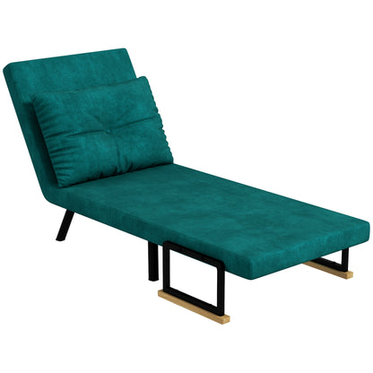 1-Seater Sofa Bed Folding Sofa Upholstered in Velvet with Adjustable 5-Level Backrest and Padded Pillow for Office Bedroom Living Room 63x73x81 cm Green
