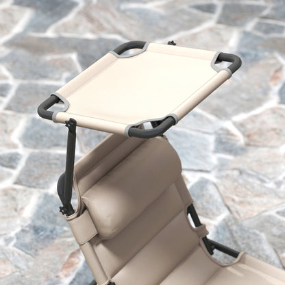 Set of 2 Folding Sun Loungers with Adjustable Sunshade Multi-Position Comfortable Backrest, Khaki