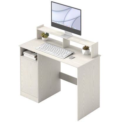 Modern Desk with Shelf Desk with Open Compartment Door and Monitor Stand Desk for Study Bedroom Home Office 108x50x94 cm Cream