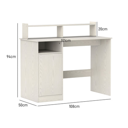 Modern Desk with Shelf Desk with Open Compartment Door and Monitor Stand Desk for Study Bedroom Home Office 108x50x94 cm Cream