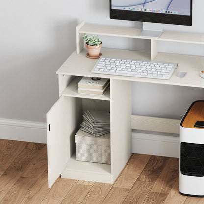 Modern Desk with Shelf Desk with Open Compartment Door and Monitor Stand Desk for Study Bedroom Home Office 108x50x94 cm Cream