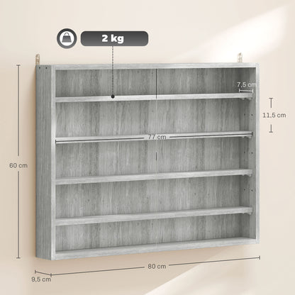 Collection Display Case Wall Mounted Display Case 80 x 9.5 x 60 cm with 4 Adjustable Shelves and 2 Sliding Glass Doors, for Miniature Figure and Car Collection, Gray