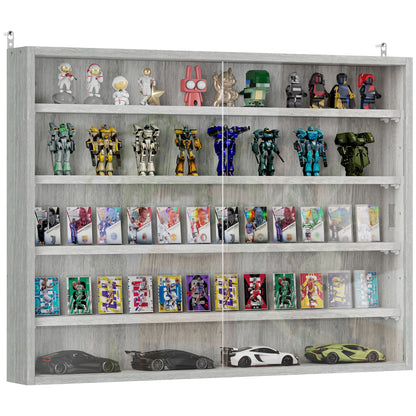 Collection Display Case Wall Mounted Display Case 80 x 9.5 x 60 cm with 4 Adjustable Shelves and 2 Sliding Glass Doors, for Miniature Figure and Car Collection, Gray