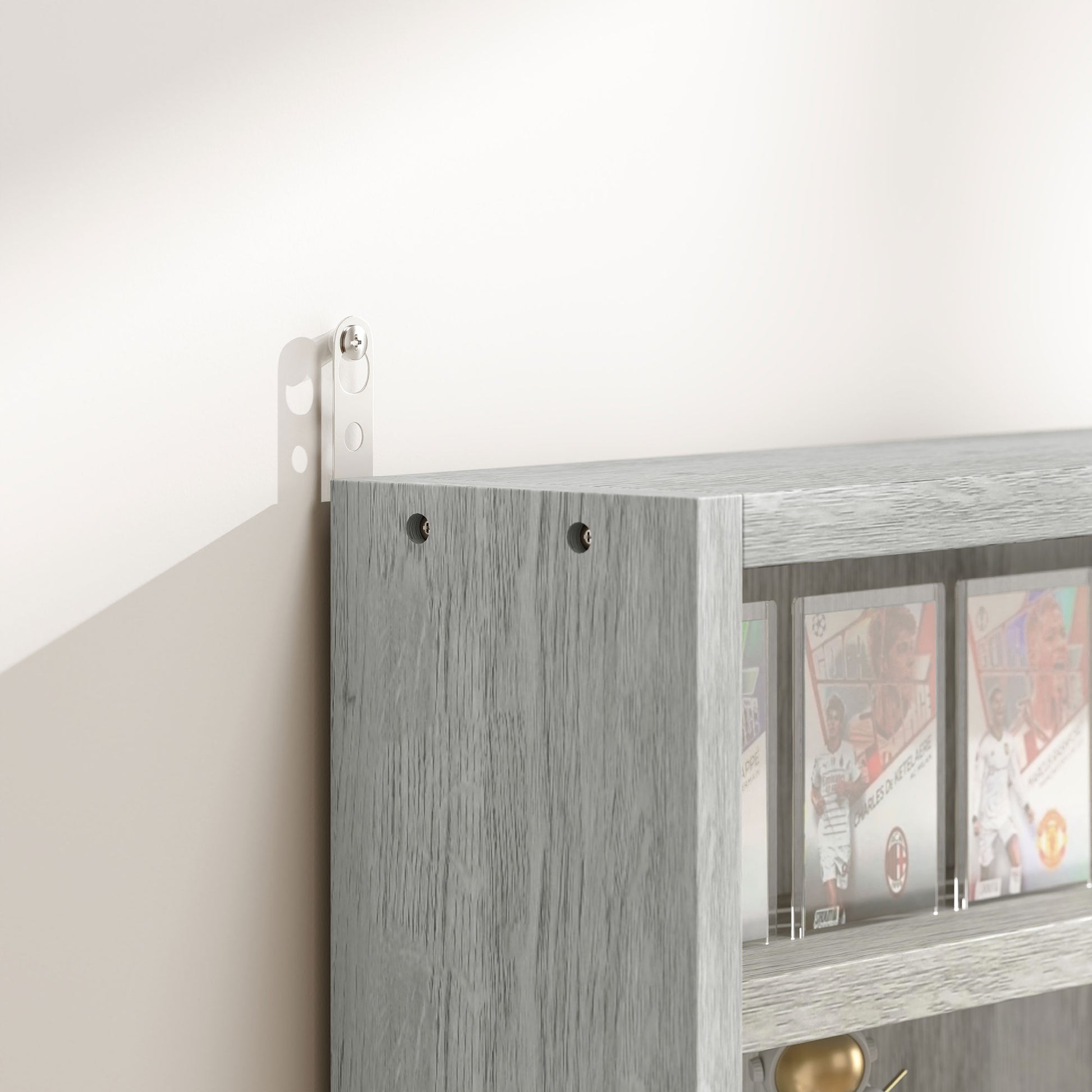 Collection Display Case Wall Mounted Display Case 80 x 9.5 x 60 cm with 4 Adjustable Shelves and 2 Sliding Glass Doors, for Miniature Figure and Car Collection, Gray