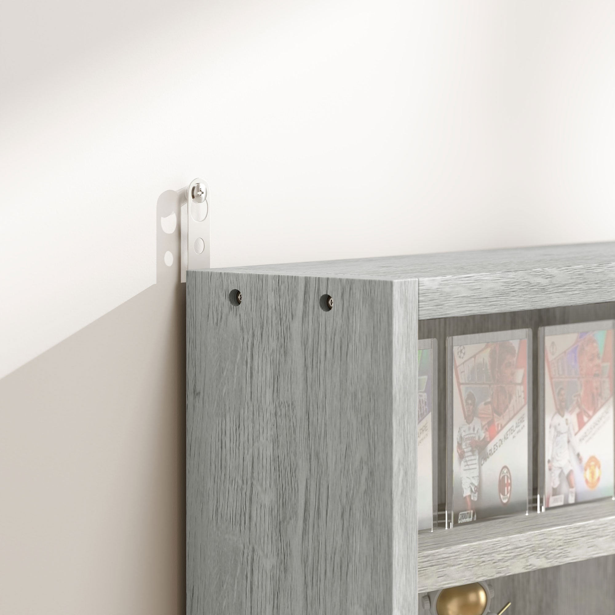 Collection Display Case Wall Mounted Display Case 80 x 9.5 x 60 cm with 4 Adjustable Shelves and 2 Sliding Glass Doors, for Miniature Figure and Car Collection, Gray