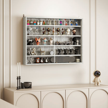 Collection Display Case Wall Mounted Display Case 80 x 9.5 x 60 cm with 4 Adjustable Shelves and 2 Sliding Glass Doors, for Miniature Figure and Car Collection, Gray