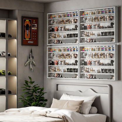 Collection Display Case Wall Mounted Display Case 80 x 9.5 x 60 cm with 4 Adjustable Shelves and 2 Sliding Glass Doors, for Miniature Figure and Car Collection, Gray