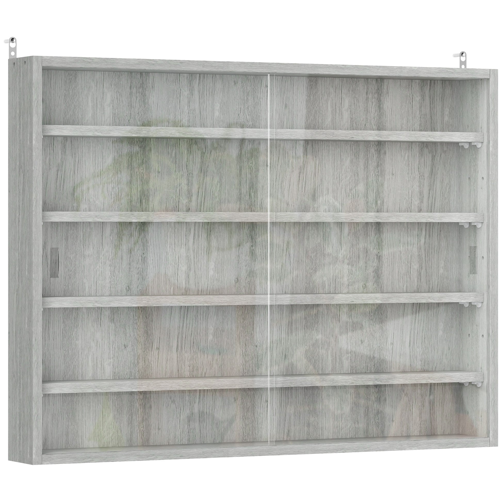 Collection Display Case Wall Mounted Display Case 80 x 9.5 x 60 cm with 4 Adjustable Shelves and 2 Sliding Glass Doors, for Miniature Figure and Car Collection, Gray
