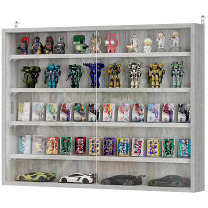 Collection Display Case Wall Mounted Display Case 80 x 9.5 x 60 cm with 4 Adjustable Shelves and 2 Sliding Glass Doors, for Miniature Figure and Car Collection, Gray