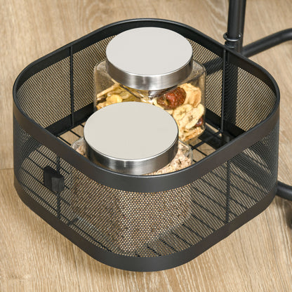 Serving Trolley with 4 Wire Baskets, Top Shelf, and Swivel Wheels, Steel and PP Plastic, 33x33x77cm, Black