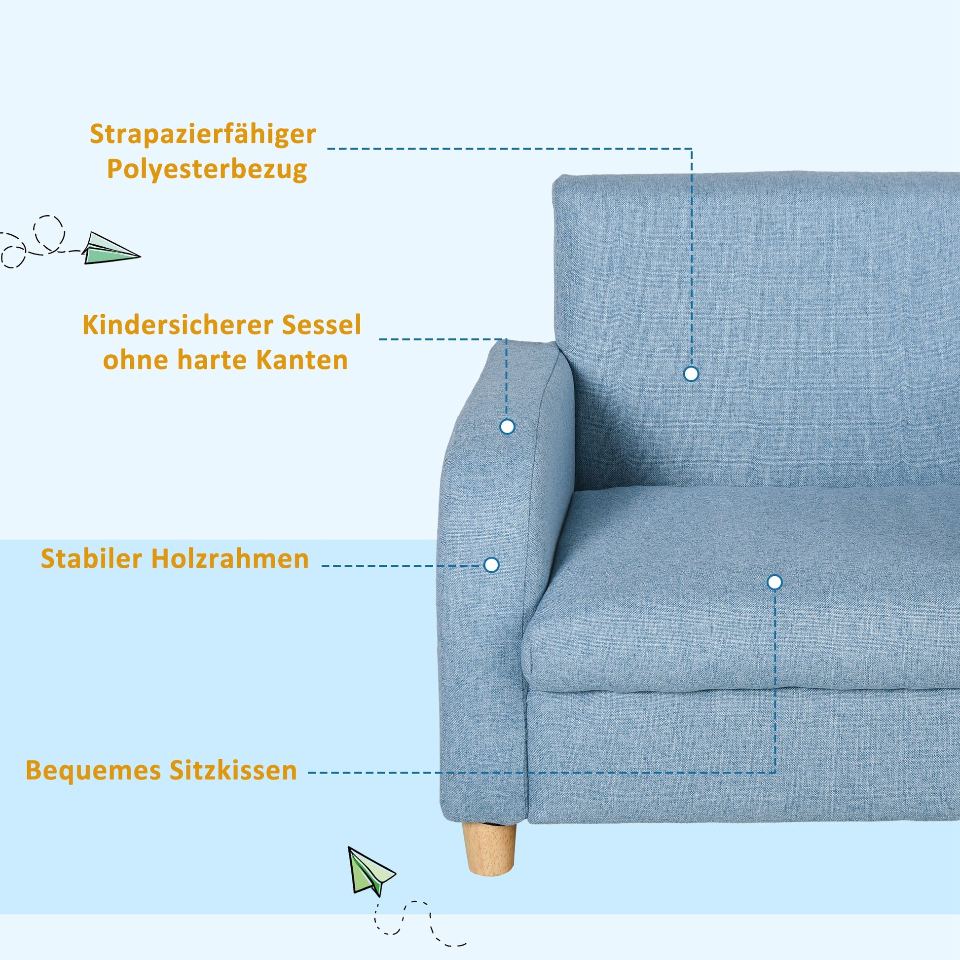 Children's Armchair Kids Sofa with Thick Foam and Thick Seat Cushions Children's Couch Chair Lounger with Anti-Slip Feet for 3-5 Year Old Kids Wood Linen Foam Blue 49x45x44.5 cm