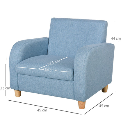Children's Armchair Kids Sofa with Thick Foam and Thick Seat Cushions Children's Couch Chair Lounger with Anti-Slip Feet for 3-5 Year Old Kids Wood Linen Foam Blue 49x45x44.5 cm
