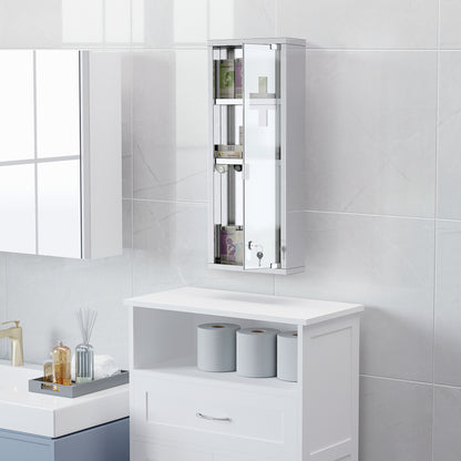 Stainless Steel Medicine Cabinet with Tempered Glass Door, Lockable Medicine Cabinet with 3 Racks, First Aid Cabinet, 20 x 12 x 58 cm, Silver