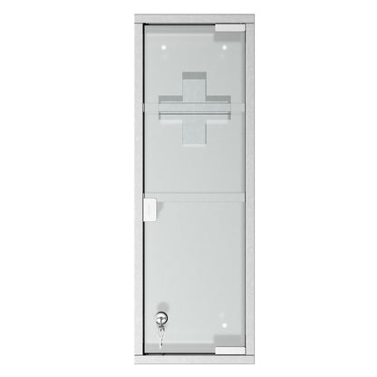 Stainless Steel Medicine Cabinet with Tempered Glass Door, Lockable Medicine Cabinet with 3 Racks, First Aid Cabinet, 20 x 12 x 58 cm, Silver
