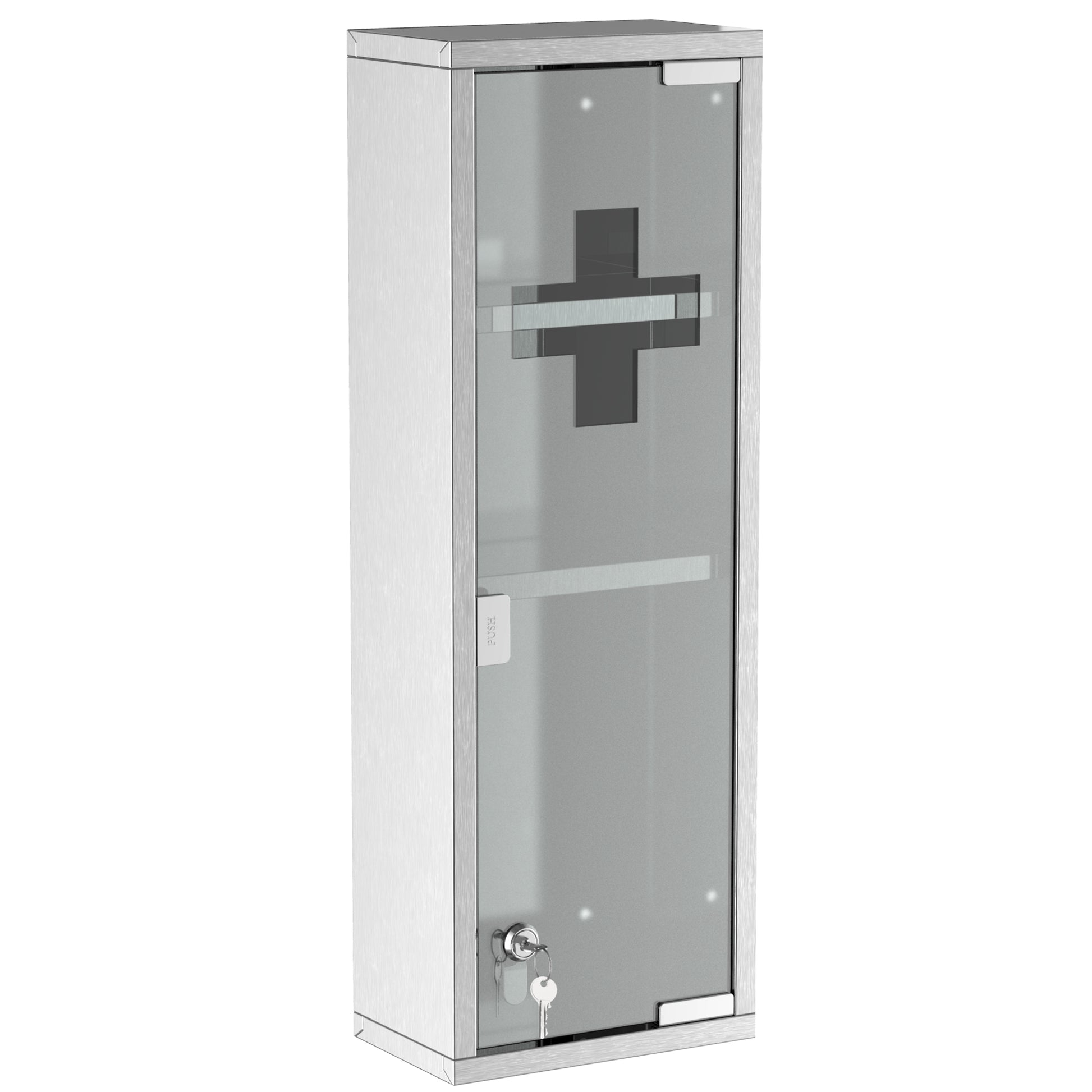 Stainless Steel Medicine Cabinet with Tempered Glass Door, Lockable Medicine Cabinet with 3 Racks, First Aid Cabinet, 20 x 12 x 58 cm, Silver