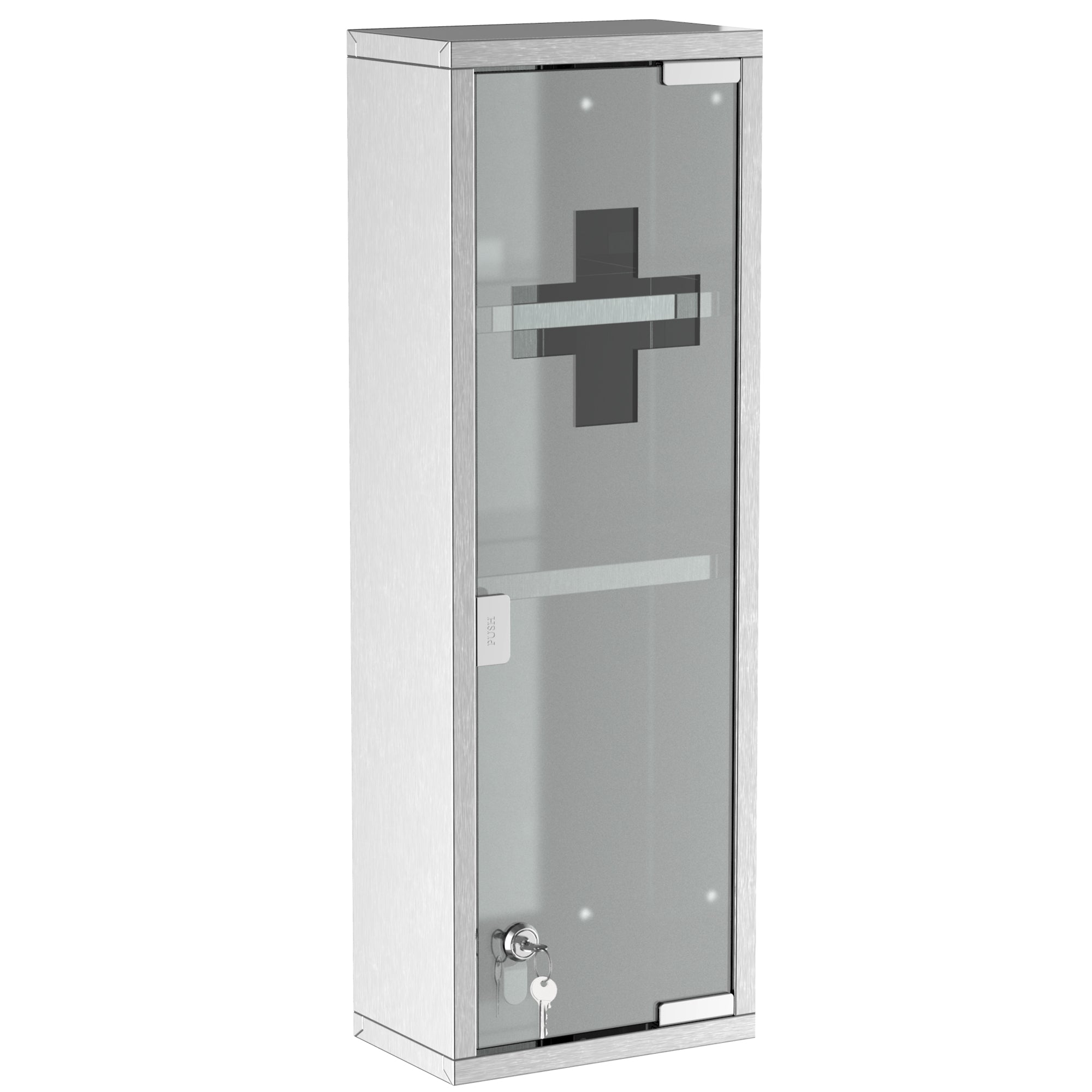 Stainless Steel Medicine Cabinet with Tempered Glass Door, Lockable Medicine Cabinet with 3 Racks, First Aid Cabinet, 20 x 12 x 58 cm, Silver