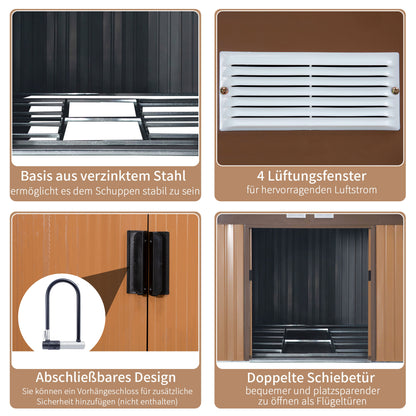 Metal Tool Shed 26.2m³ 340x386x200cm with Gable Roof Foundation Sliding Door Weatherproof Garden House Outdoor Garden Shed Cabinet for Outdoor Area, Yellow