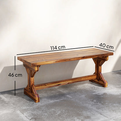 2-Person Weather-Resistant Solid Spruce Garden Bench with X-Base, Charred Finish — 45 x 16 x 18 in, 530 lb Capacity