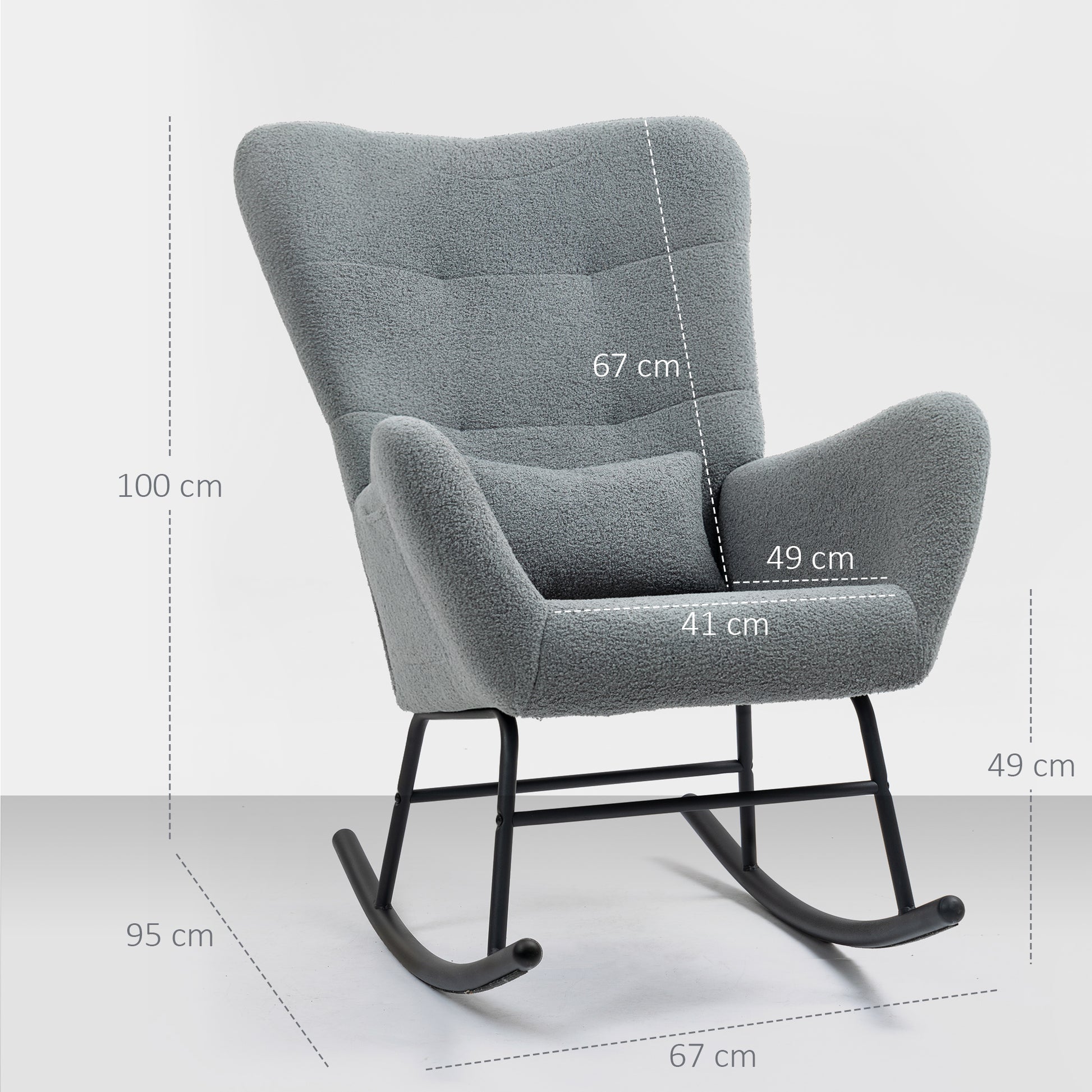 Rocking Chair, Rocker with Teddy Fabric Look, Armrest, Nursing Chair with Metal Runners, Lumbar Pillow, Recliner with Side Pocket for Living Room, Bedroom, Gray