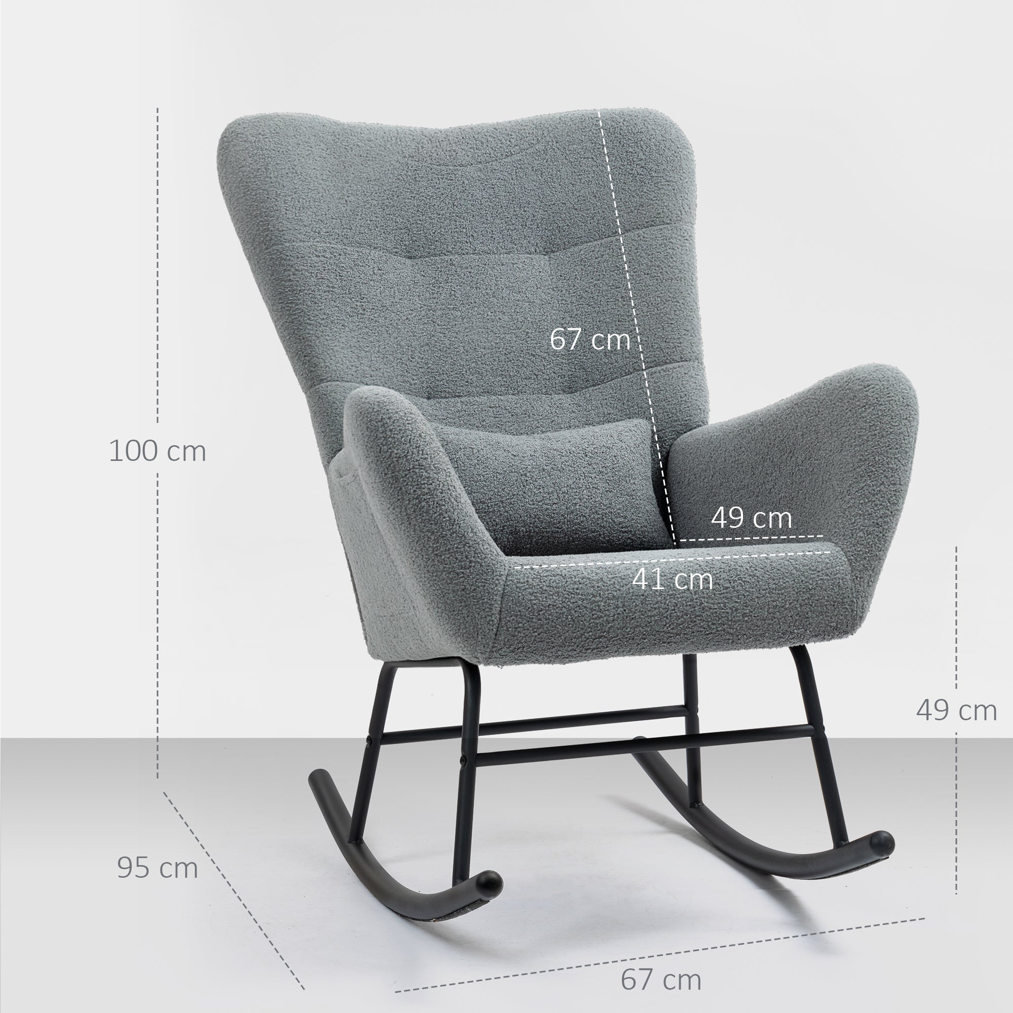 Rocking Chair, Rocker with Teddy Fabric Look, Armrest, Nursing Chair with Metal Runners, Lumbar Pillow, Recliner with Side Pocket for Living Room, Bedroom, Gray