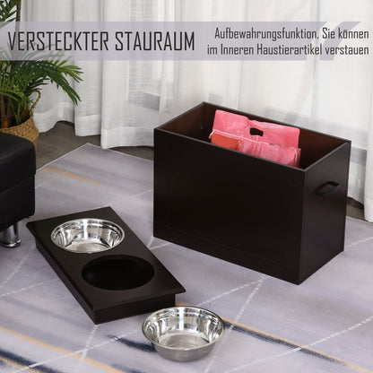 Elevated Dog Bowl Feeding Station with Storage Space Water Bowl 2 x 2000ml Stainless Steel Bowls Pet Bowls Feeding Bowl Food Station for Dogs Cats Espresso