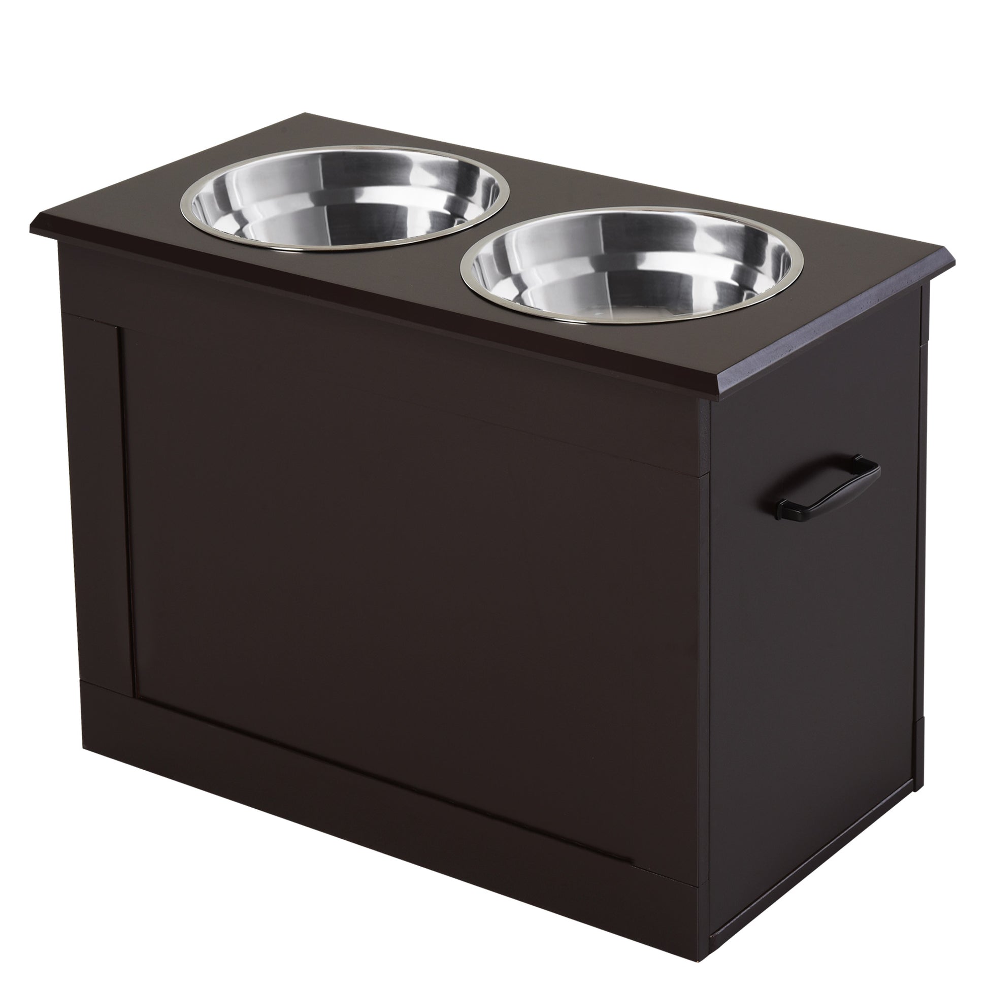 Elevated Dog Bowl Feeding Station with Storage Space Water Bowl 2 x 2000ml Stainless Steel Bowls Pet Bowls Feeding Bowl Food Station for Dogs Cats Espresso