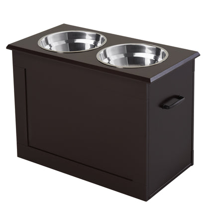 Elevated Dog Bowl Feeding Station with Storage Space Water Bowl 2 x 2000ml Stainless Steel Bowls Pet Bowls Feeding Bowl Food Station for Dogs Cats Espresso