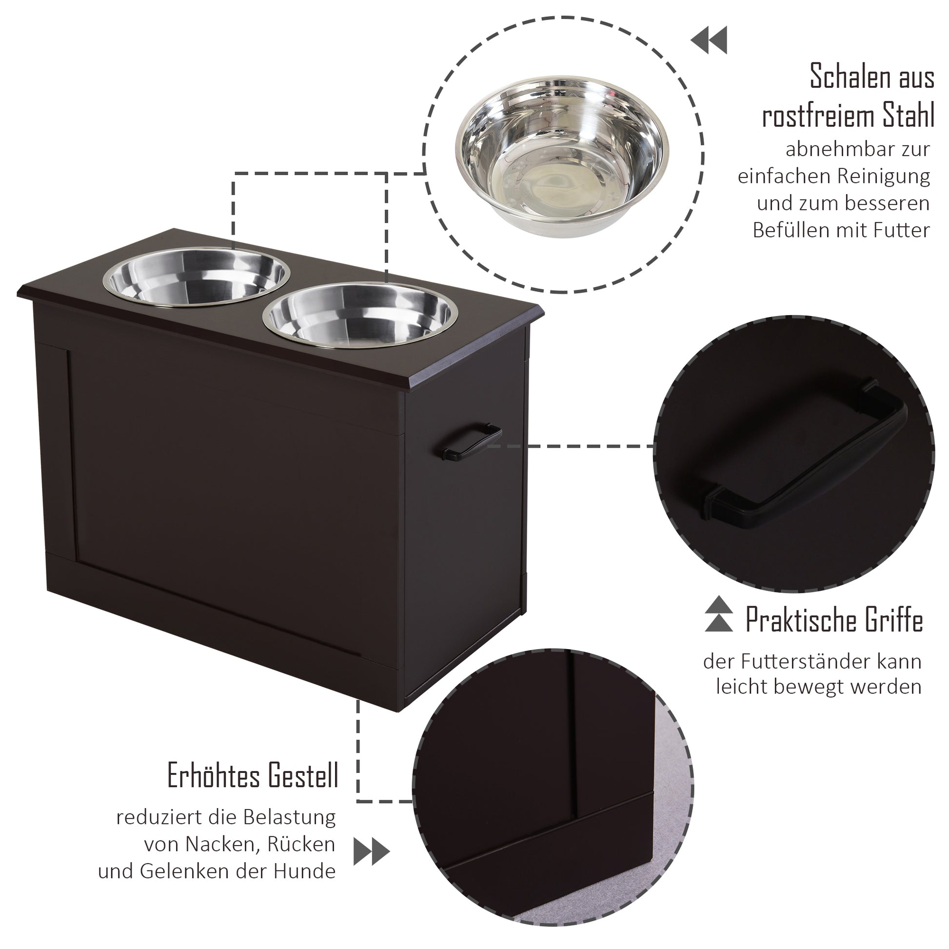 Elevated Dog Bowl Feeding Station with Storage Space Water Bowl 2 x 2000ml Stainless Steel Bowls Pet Bowls Feeding Bowl Food Station for Dogs Cats Espresso