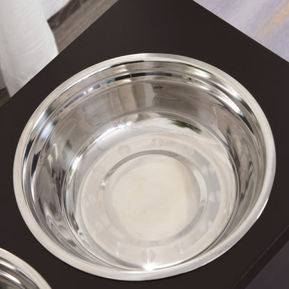 Elevated Dog Bowl Feeding Station with Storage Space Water Bowl 2 x 2000ml Stainless Steel Bowls Pet Bowls Feeding Bowl Food Station for Dogs Cats Espresso