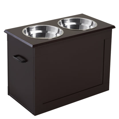 Elevated Dog Bowl Feeding Station with Storage Space Water Bowl 2 x 2000ml Stainless Steel Bowls Pet Bowls Feeding Bowl Food Station for Dogs Cats Espresso
