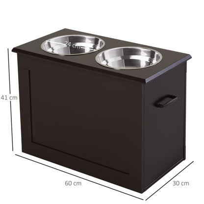 Elevated Dog Bowl Feeding Station with Storage Space Water Bowl 2 x 2000ml Stainless Steel Bowls Pet Bowls Feeding Bowl Food Station for Dogs Cats Espresso