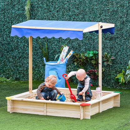 Wooden Sandbox for Kids with Canopy Sandbox Bench Adjustable Roof Spacious 47.2x47.2x47.2 inches for Outdoor Garden Play Natural Wood Color