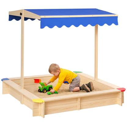 Wooden Sandbox for Kids with Canopy Sandbox Bench Adjustable Roof Spacious 47.2x47.2x47.2 inches for Outdoor Garden Play Natural Wood Color