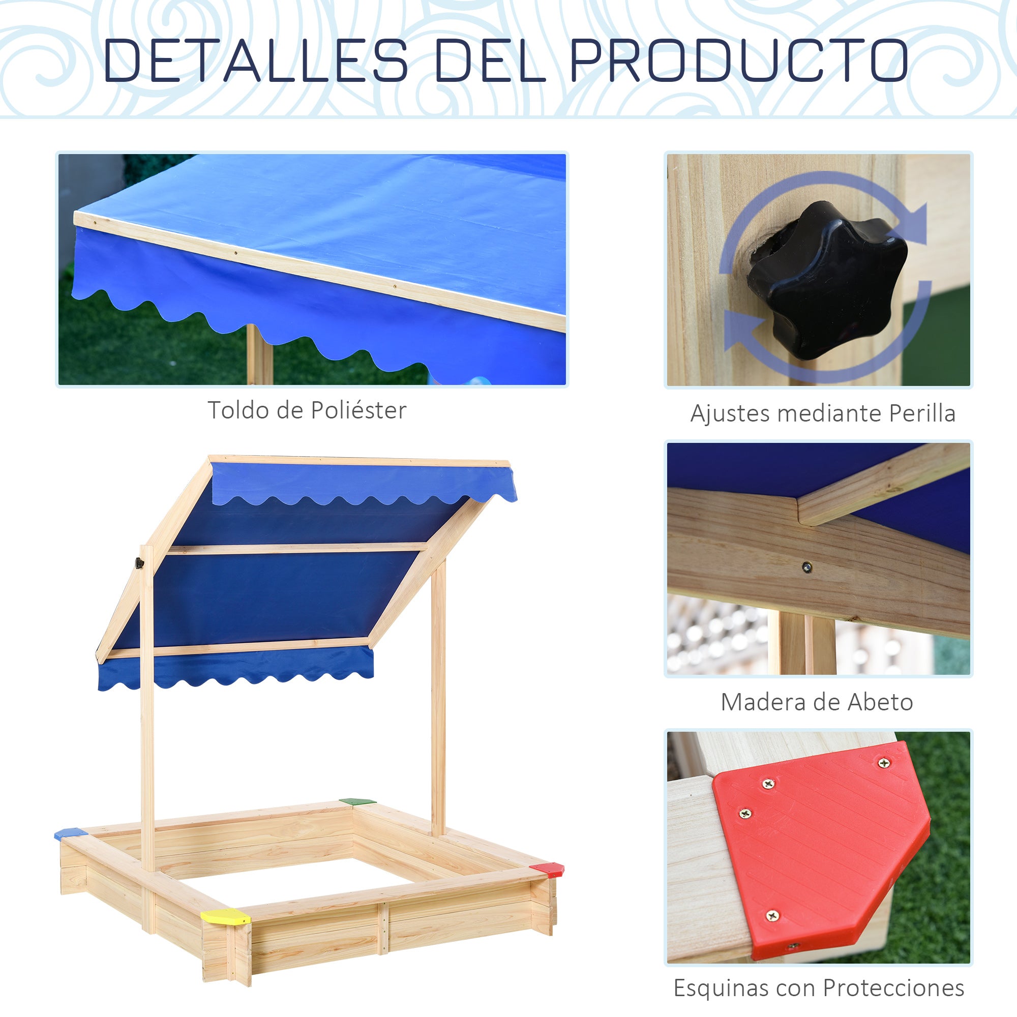 Wooden Sandbox for Kids with Canopy Sandbox Bench Adjustable Roof Spacious 47.2x47.2x47.2 inches for Outdoor Garden Play Natural Wood Color