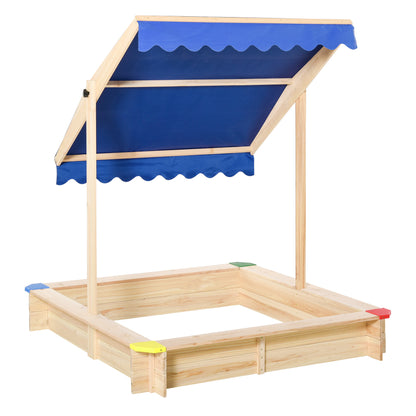 Wooden Sandbox for Kids with Canopy Sandbox Bench Adjustable Roof Spacious 47.2x47.2x47.2 inches for Outdoor Garden Play Natural Wood Color