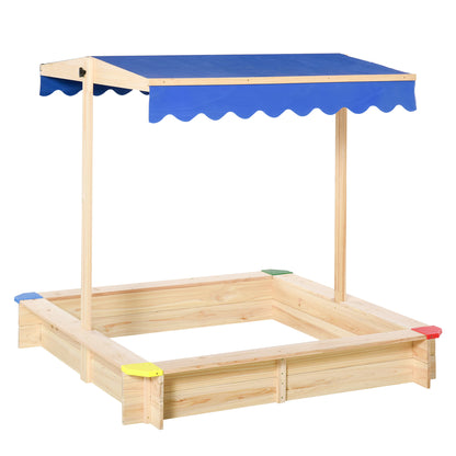 Wooden Sandbox for Kids with Canopy Sandbox Bench Adjustable Roof Spacious 47.2x47.2x47.2 inches for Outdoor Garden Play Natural Wood Color