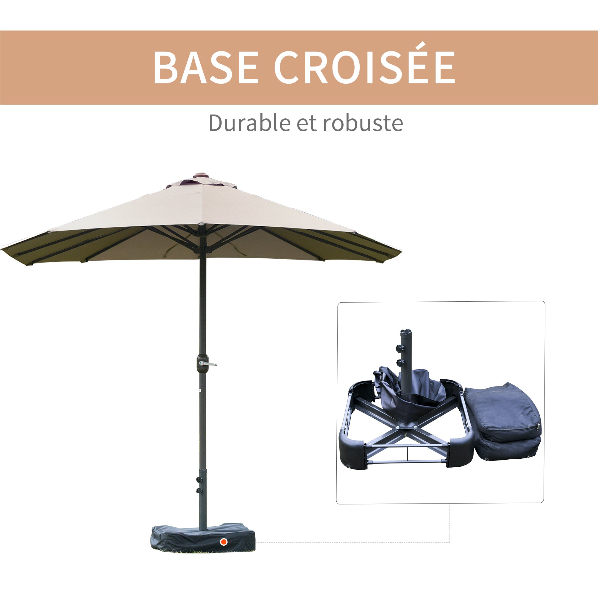 Garden Parasol outdoor double rectangular parasol 4.6L x 2.7W x 2.4H m with crank opening closing, weight bags and base included, for balcony, pool, light gray