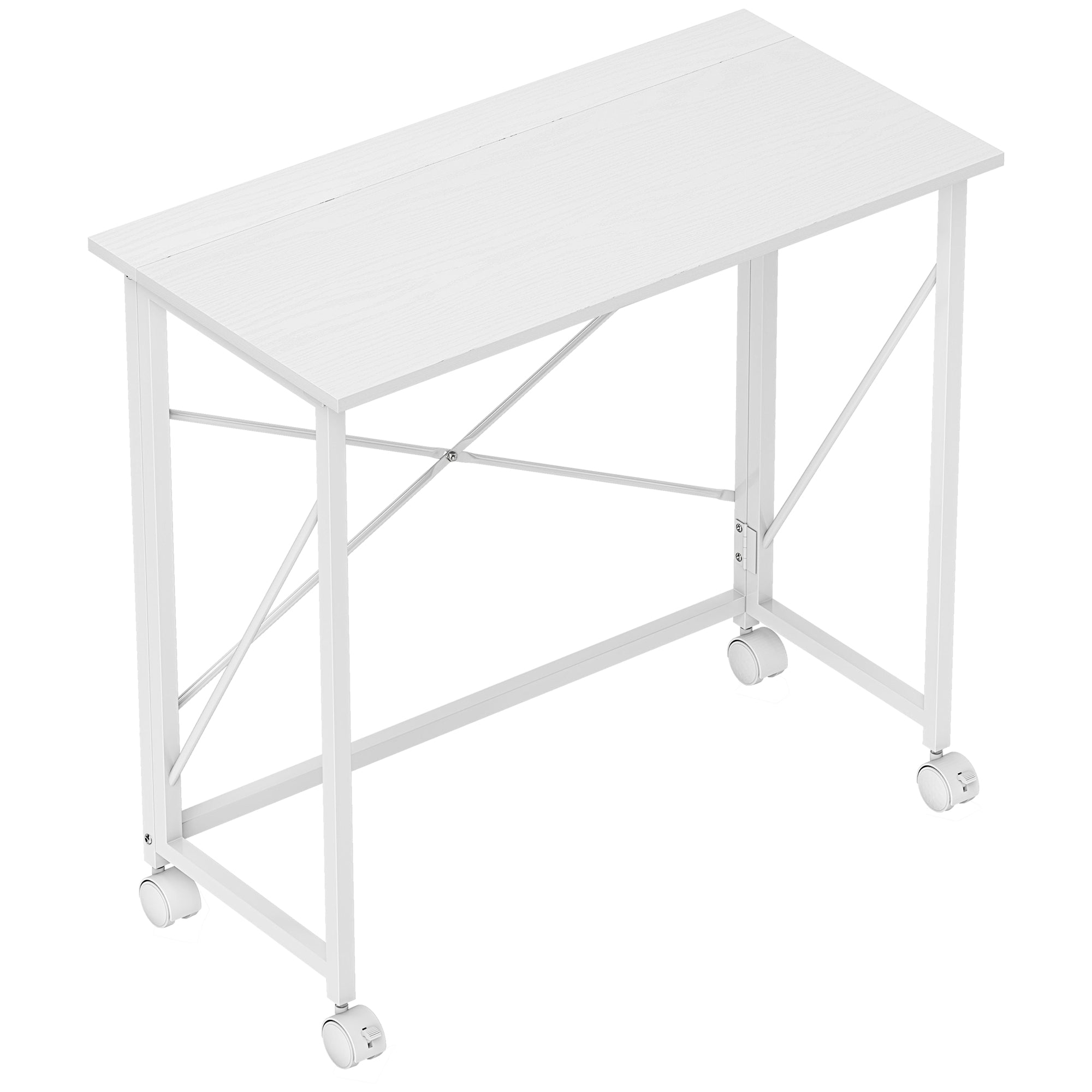 Folding Computer Desk, 31.5 x 15.7 in, Rolling Modern Desk for Home, Bedroom & Small Spaces, White