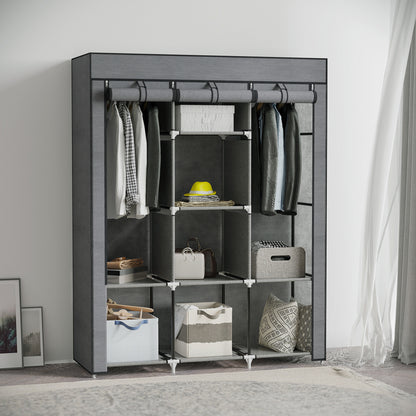 Fabric Wardrobe, Clothes Closet with Hanging Rods, 8 Levels, Folding Wardrobe, Foldable Wardrobe for Bedroom, Hallway, Non-Woven Fabric, Dark Grey, 125 x 43 x 162.5 cm