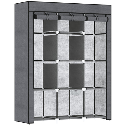 Fabric Wardrobe, Clothes Closet with Hanging Rods, 8 Levels, Folding Wardrobe, Foldable Wardrobe for Bedroom, Hallway, Non-Woven Fabric, Dark Grey, 125 x 43 x 162.5 cm