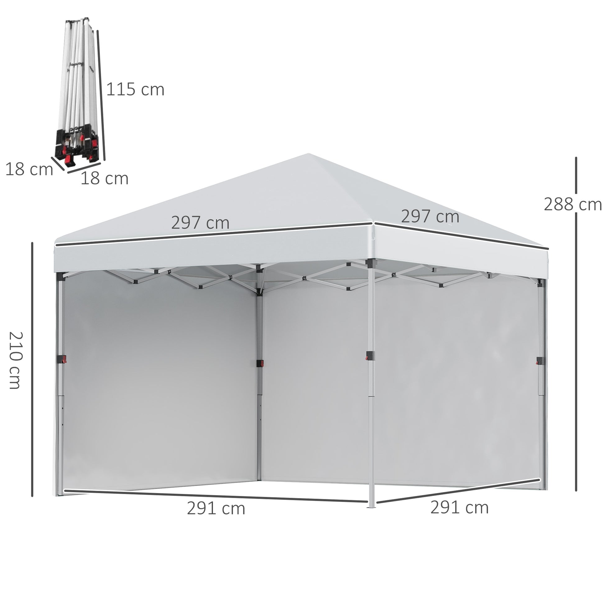 Pavillon ca.3x3m, water-repellent Sturdy Winterproof Pop-up Folding Pavilion with 2 Side Walls, UV Protection 30+, Foldable Party Tent Garden Tent with Bag, Garden Pavilion for Camping, Light Gray