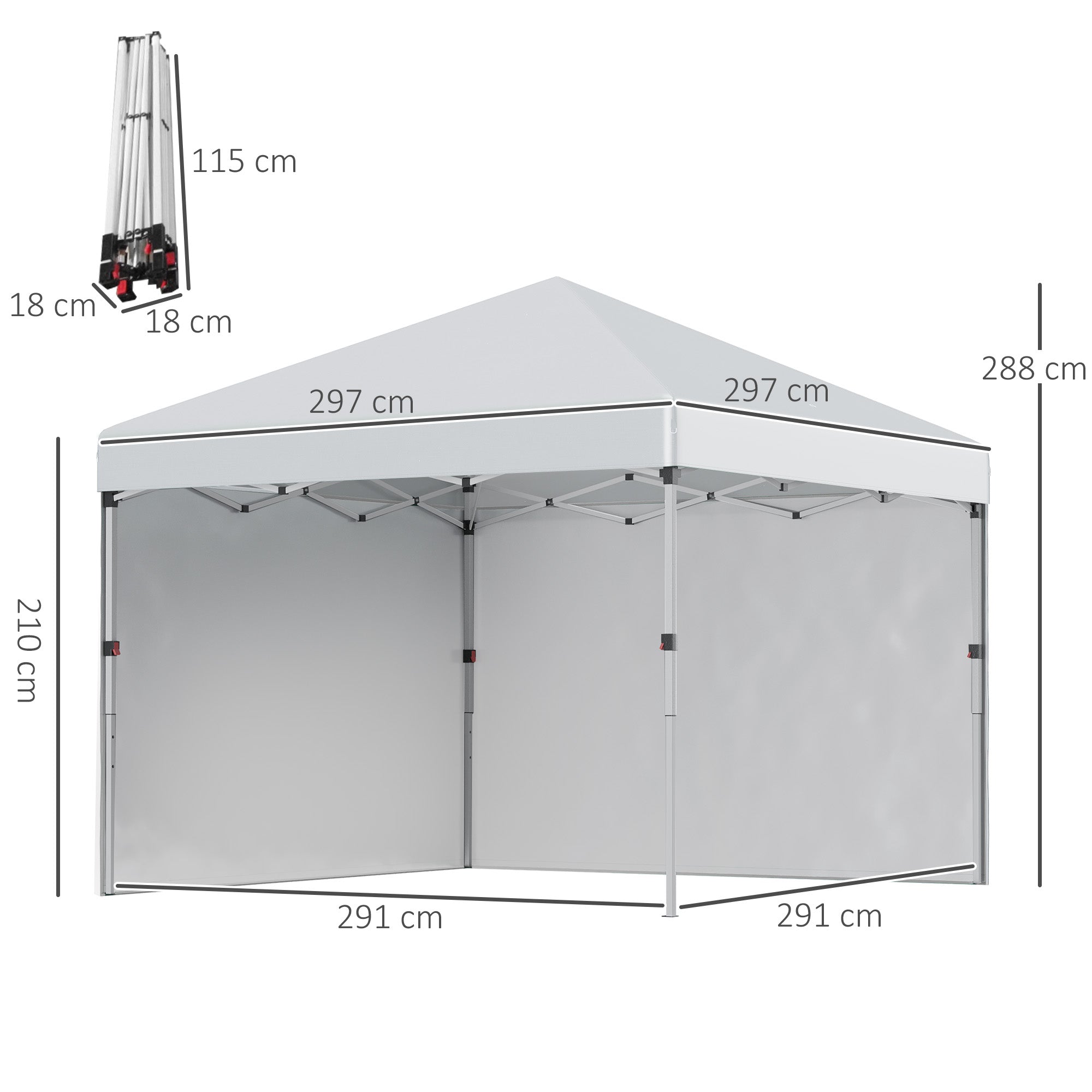 Pavillon ca.3x3m, water-repellent Sturdy Winterproof Pop-up Folding Pavilion with 2 Side Walls, UV Protection 30+, Foldable Party Tent Garden Tent with Bag, Garden Pavilion for Camping, Light Gray